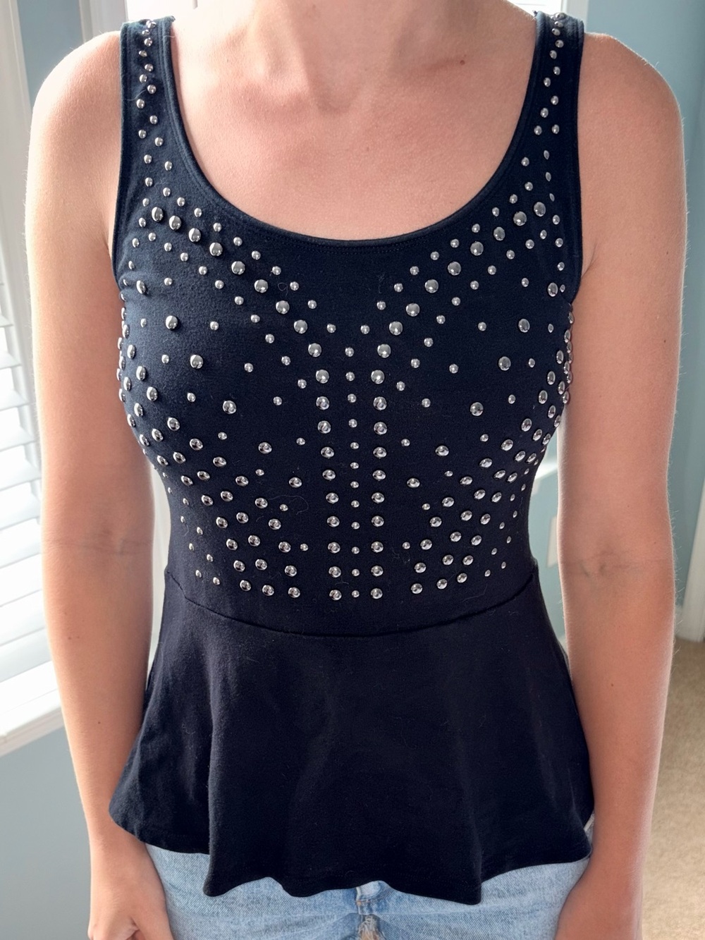 Express Black  Studded Peplum Tank Top Size Small May 2013